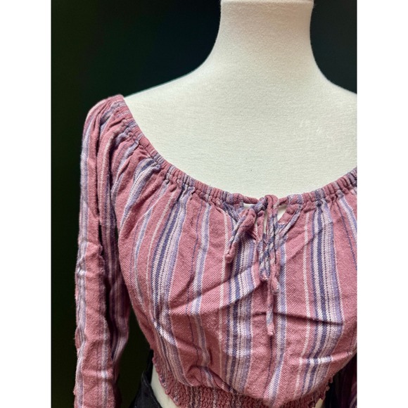 Aeropostale Striped Long Sleeve Off Shoulder Cropped Blouse Women's M - Picture 4 of 5